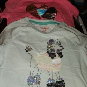Cat & Jack Sequin Poodle and Heart Short Sleeve Tops - Pink and White